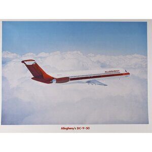1960 - 1970s Allegheny McDonnell Douglas DC-9-50 airplane travel poster 16x20",